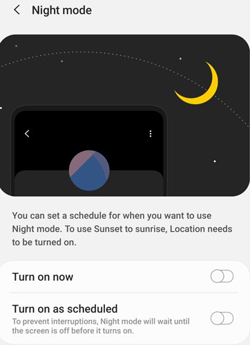 Samsung Night Mode Option